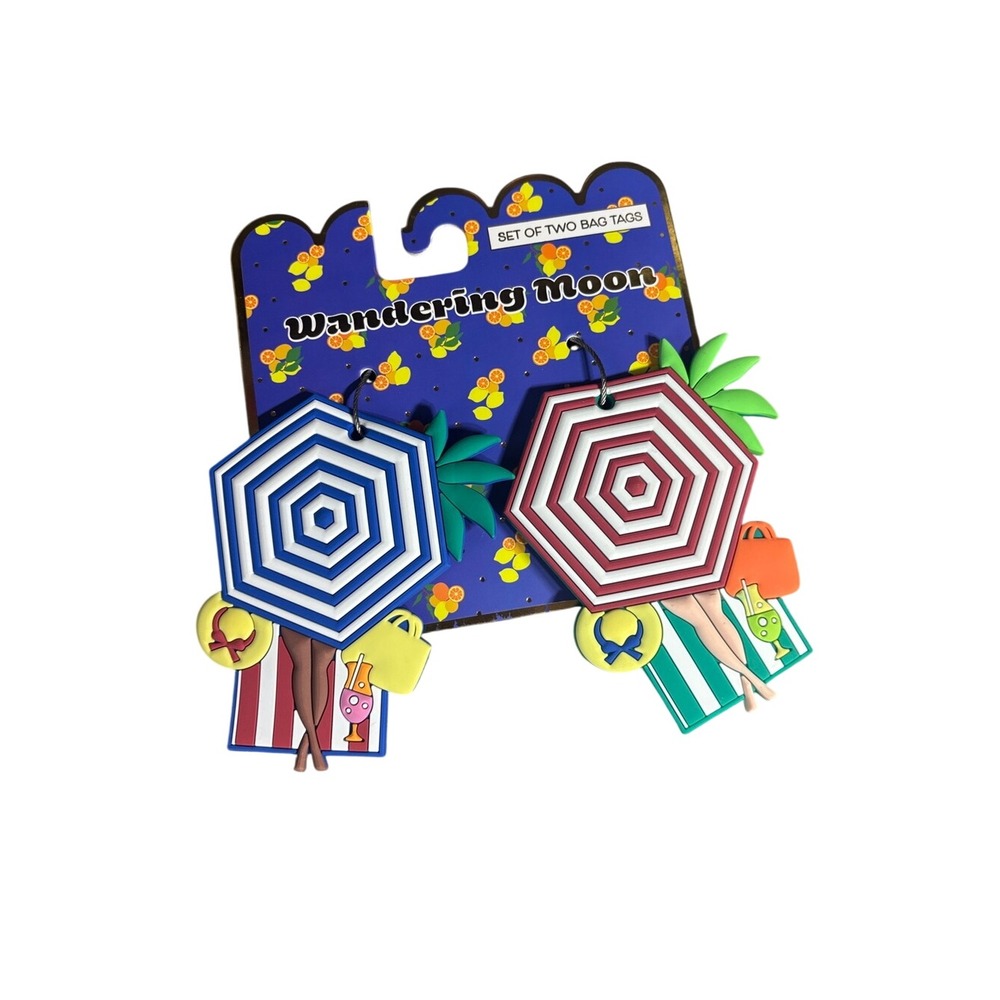 Wandering Moon Women Under Beach Umbrella Luggage Bag Tags (2) GIFT NEW